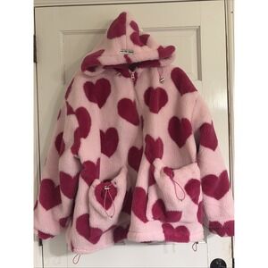 Aelfric Eden Pink Heart Design Winter Puffer Jacket sz L Trendy Street Style